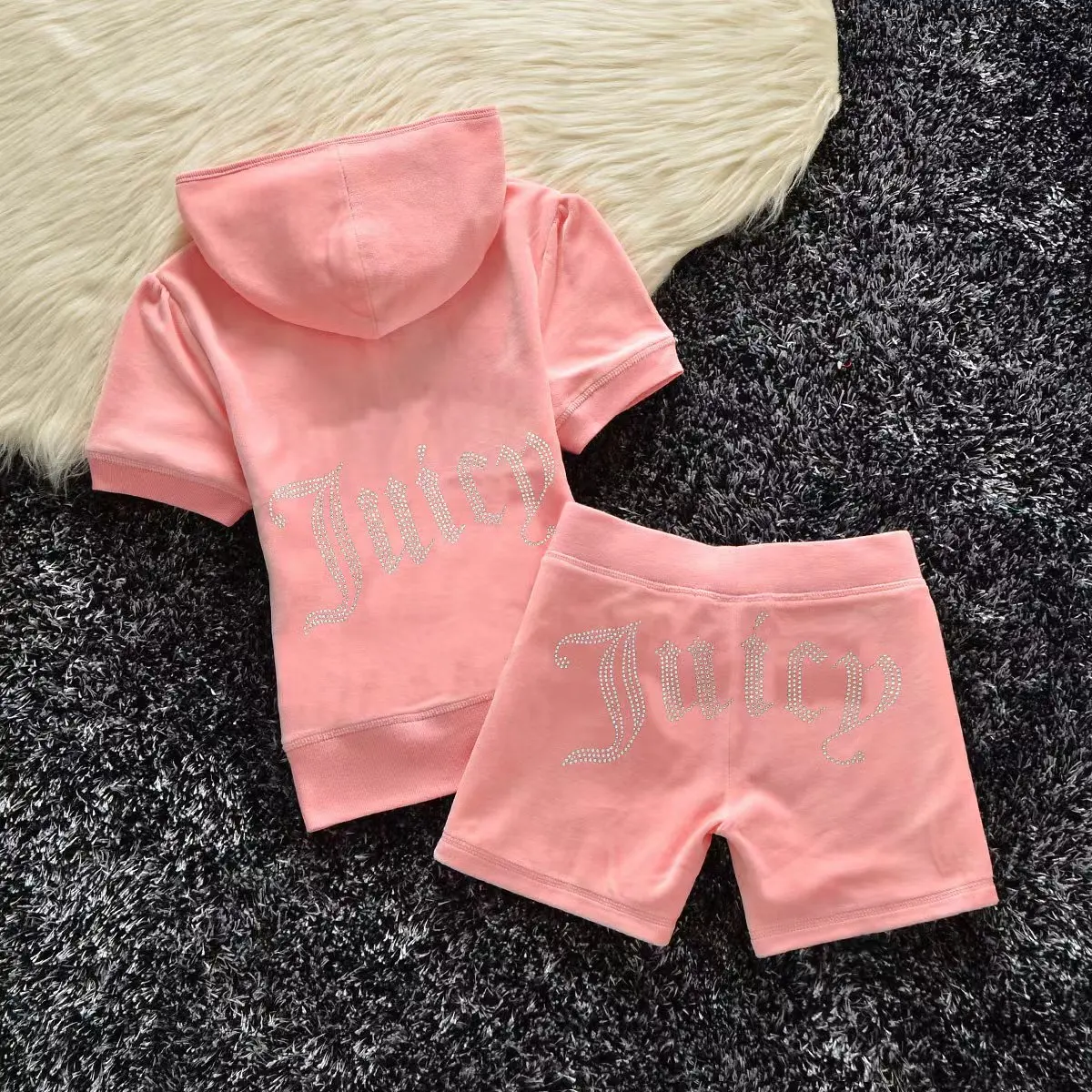 

Suit with Shorts Summer Female Juicy Solid Hooded Velvet Tracksuit Shorts Set Women's Summer Suit