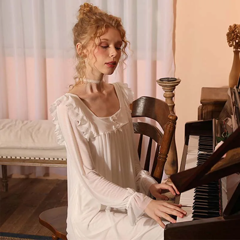 Roseheart White Women Homewear Sexy Sleepwear Night Dress Lace Bow Nightwear Luxury Nightgown Female Gown Plus Size Nightdress