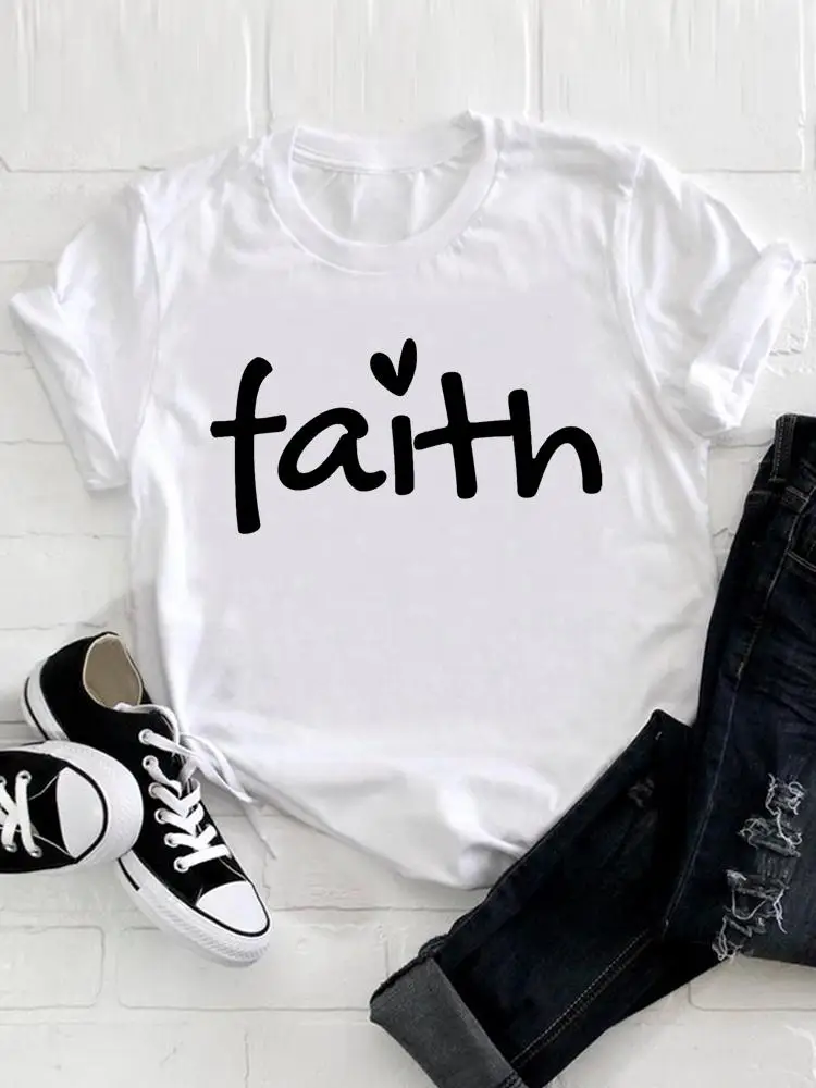 

Nice Top Short Sleeve Love Sweet Faith Trend Fashion Tee Pretty Casual Summer Women Clothing Print Tshirt Graphic T-shirt
