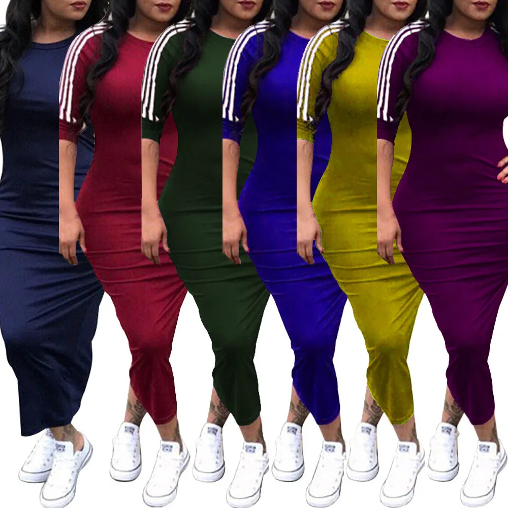 

Summer Elegant Dress for Women 2022 Fashion Casual Half Sleeve Stripe O Neck Mid Female Bodycon Dresses Vestido de Mujer Robes