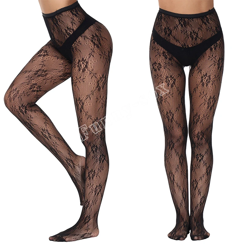 

Женские цветочные ажурные чулки до колена с вырезами и бантом, цельные чулки, черные, белые пикантные колготки для работы (без нижнего белья)