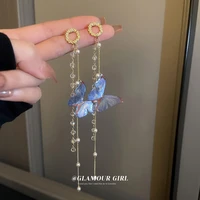 long tassel butterfly drop earrings for women 2022 fashion ins hanging women earrings female fashion jewelry lady pendant gifts