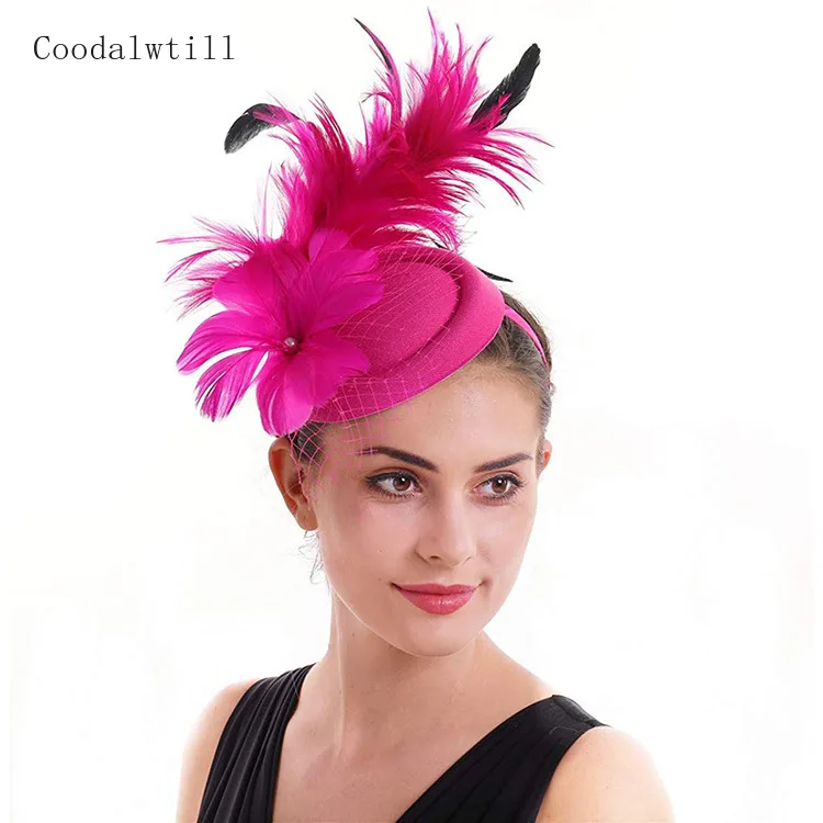 

New Mesh Wedding Fascinator Hat Feather Headpiece For Women Ladies Headwear Veils Hair Accessories Cocktail Party Chapeau Cap