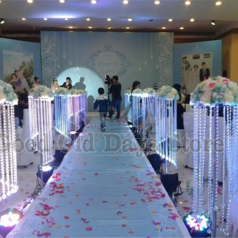 

115cm Tall Rotated Crystal Pillar with beads strands Flower Stand Aisle Road Leads 10pcs/lot