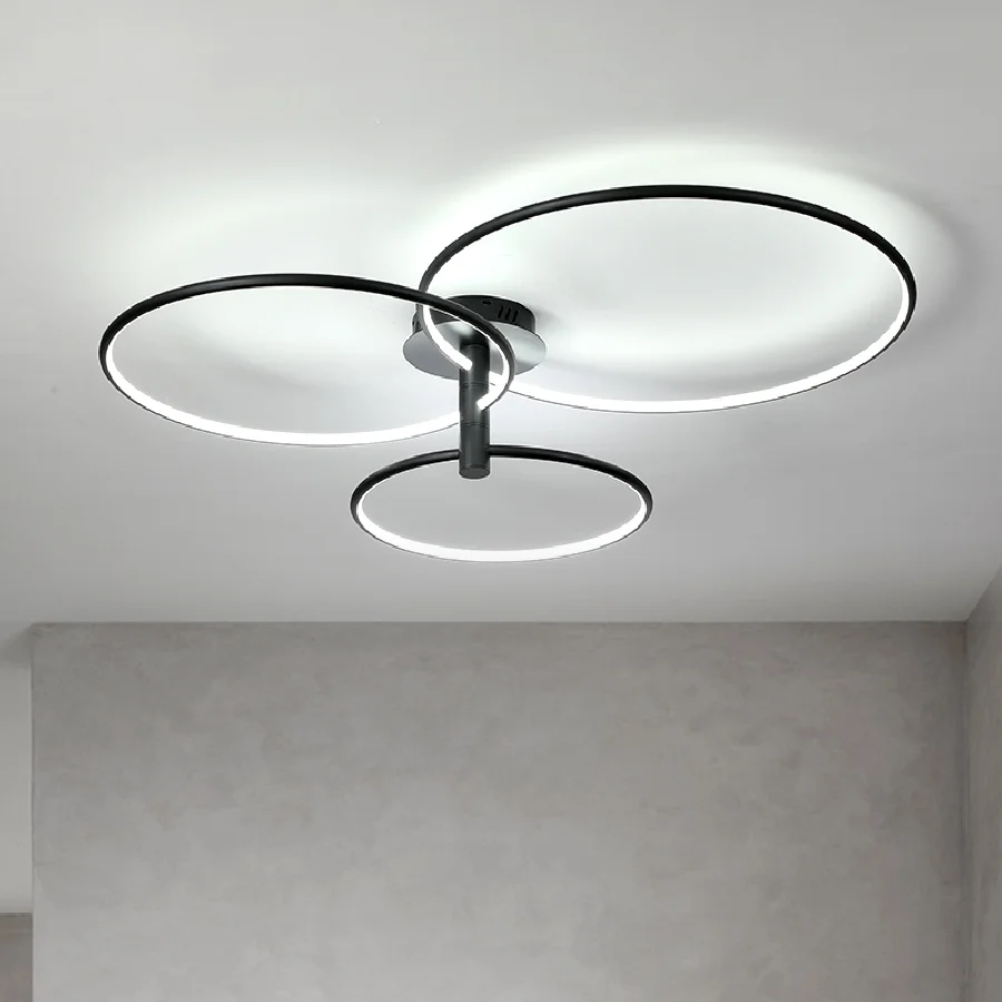 

Modern Minimalist LED Ceiling Light Black / White Round Rings Surface Mount Panel Lamp For Living Room Bedroom Kitchen Indoor