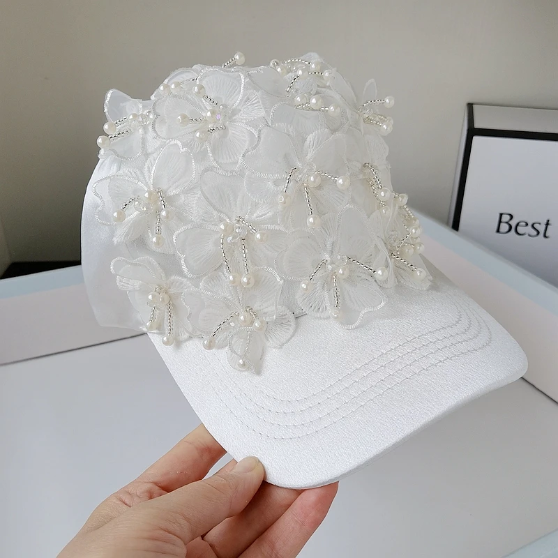 

202204-shi, новинка, дизайнерская Атласная блестящая женская бейсболка с цветочным кружевом, Женская Бейсболка
