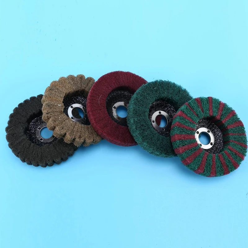 

5Pcs 4Inch X 5/8Inch Nylon Fiber Buffing Wheel Kit Scouring Pad Flap Polishing Disc
