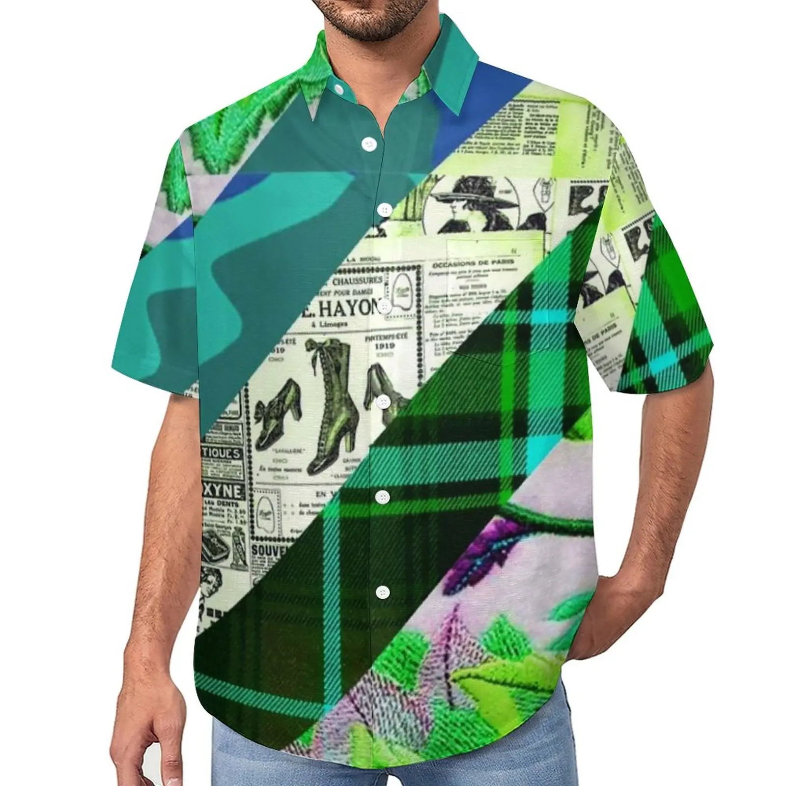 

Повседневная забавная рубашка в виде газеты, Пляжная Свободная рубашка с цветочным принтом и полосками, Гавайские крутые блузки, Топ большого размера с коротким рукавом и графическим принтом