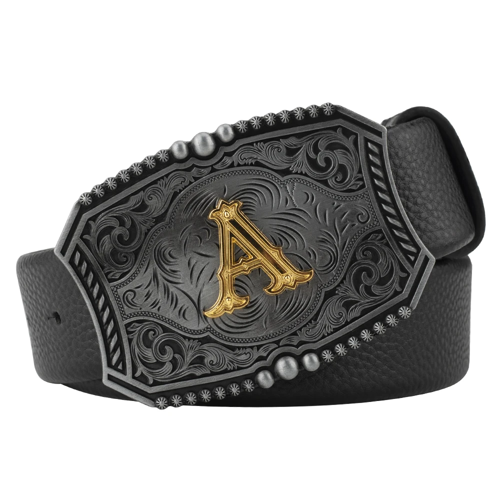 Letter Buckle Genuine Leather Belt Cowskin For Men