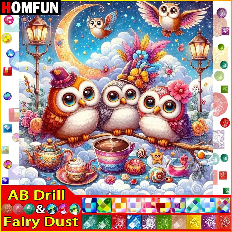 HOMFUN Фея Пыль AB 5D DIY Алмазная картина "Животное Сова" Полная дрель Смола
