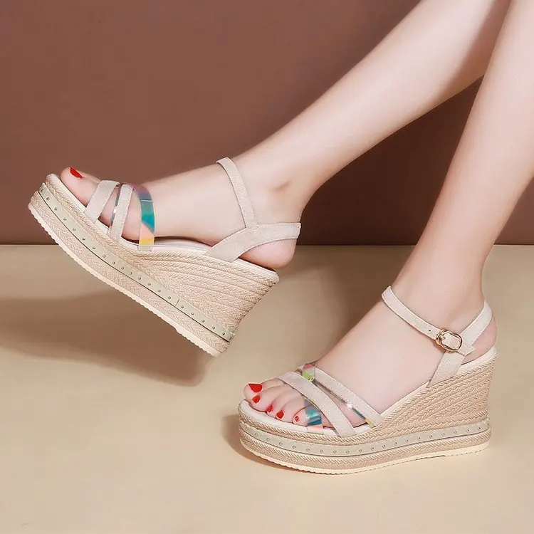 

2022 Summer Ladies Wedge Sandals Summer High Heels Colorblock Wedge Ladies Sandals Outdoor Casual Ladies Sandals 35-40
