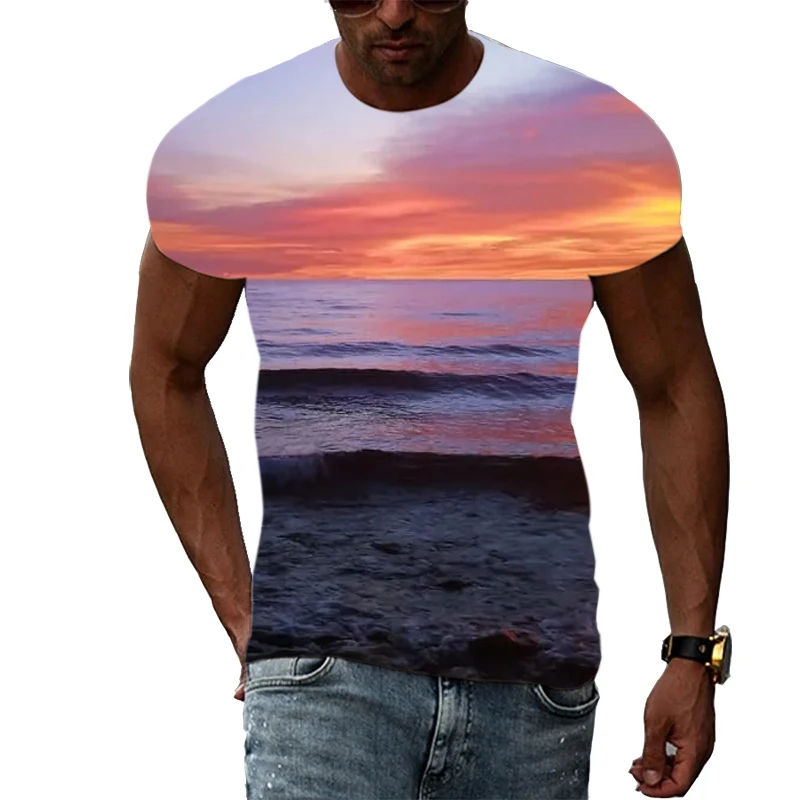 

Summer Fashion Landscape Trend Men's T-shirt 3D Ocean Natural Landscape Pattern T-shirt Casual Cool Print T-shirt Top