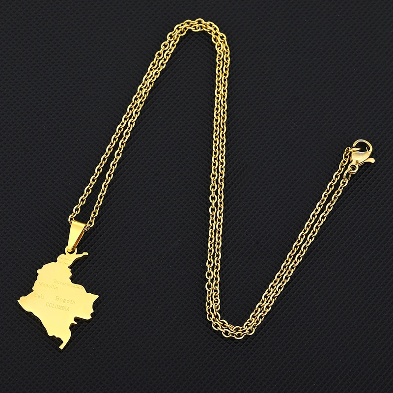 Ожерелье с подвеской в виде карты Колумбии из нержавеющей стали |