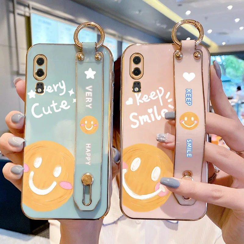 

Wrist Strap Case for Huawei P20 P30 Lite New Edition P20 Pro P40 Nova 3E 4E Oil Painting Smiling Face Case Simple Text style