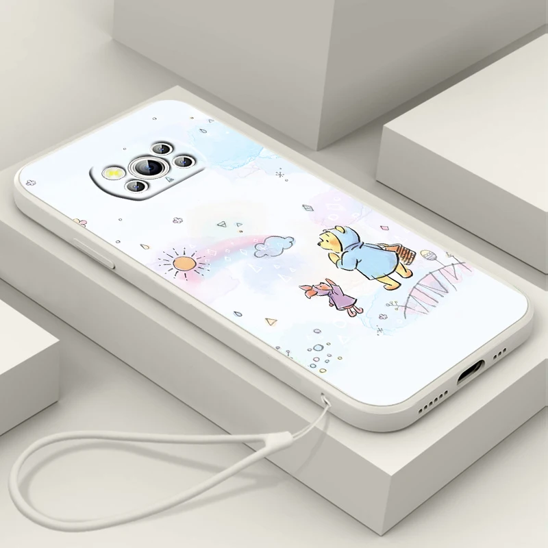 

Cute Winnie Pooh Baby Liquid Rope Phone Case For Xiaomi Mi Poco X4 X3 NFC F4 F3 GT M5 M5s M4 M3 Pro C40 C3 5G Cover Shell Coque