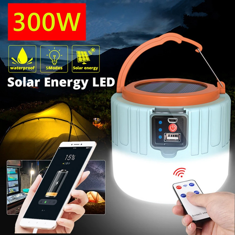 

1/2PCS 300W Solar LED Camping Lamp USB Rechargeable Outdoor Tent Light Portable Emergency Lantern Garden Lamps For BBQ Hiking