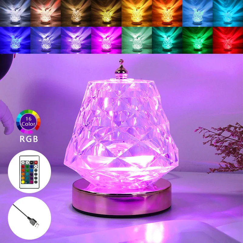 

RGB Atmosphere Table Lamp 16Color Water Ripple Dynamic Projection Lamp Rotary Rose Romantic nightlight For Bedroom Desktop Decor