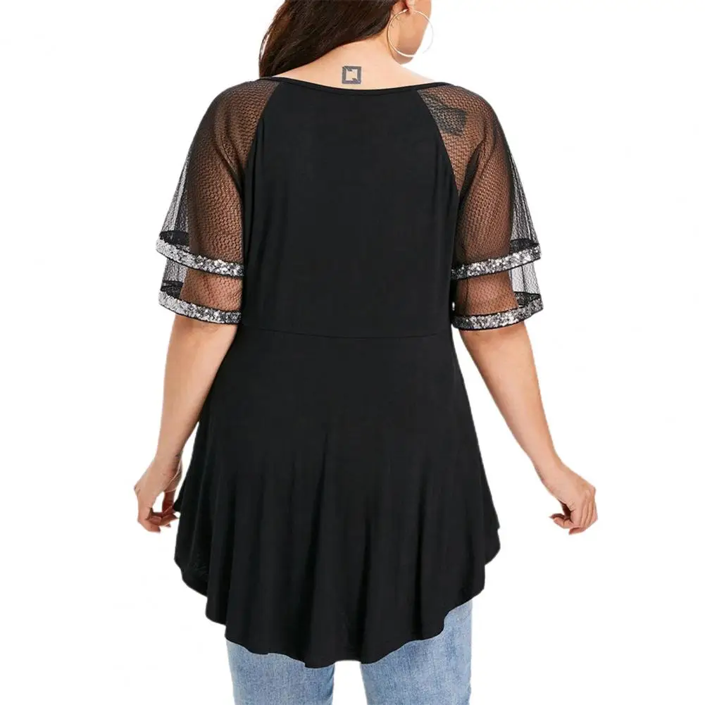 

Stylish Women T-shirt Moisture Wicking Tee Shirt Plus Size Versatile Summer Sequins Stitching Pullover T-shirt
