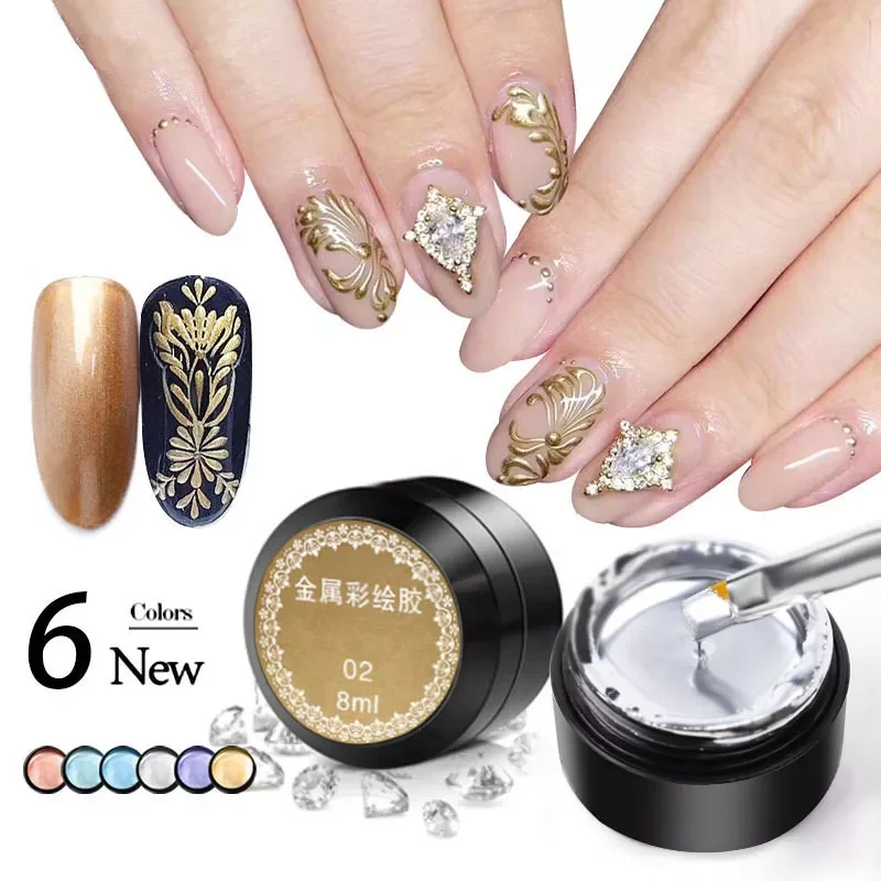 

Metal Effect Nail Gel Rose Gold Silver UV LED Draw Painting Stamping Nail Art Color Gel Polish Manicure Long Lasting Gel Vernish