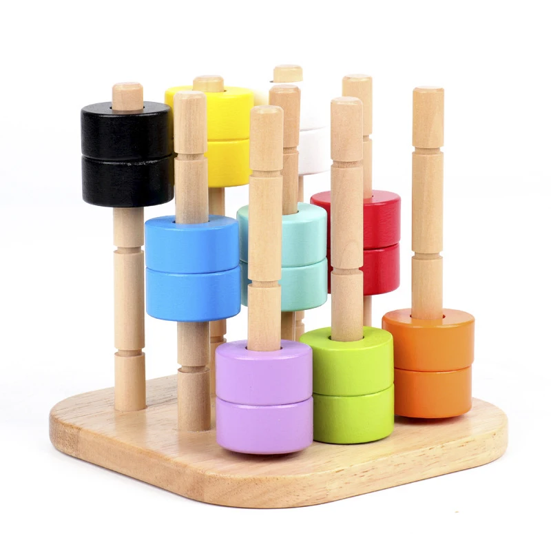 

Educational Wooden Colorful Funny Building Blocks Montessori Matching Game Early Education Spatial Logical Puzzle Toys