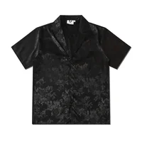 Dark Floral Print Shirt Men Women Summer Short Sleeve Oversize Turn Collar Black Shirt Boys Girls Flower Jacquard Top Shirts