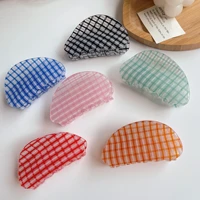 wholesale ins hot sale summer 8cm semicircle checkerboard hair claw for women girls pure and fresh grid acrylic shark claw