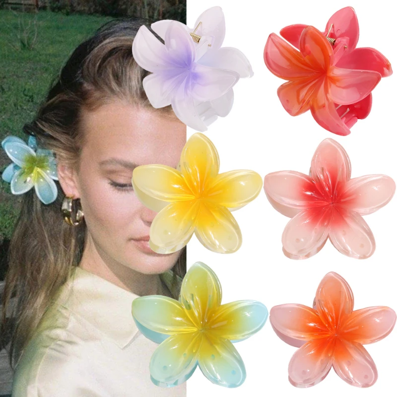 

Cute Fashion Women Beach Vacation Summer Gradient Flower Acrylic Hair Clip For Girls Claw Barrettes Accessories Colorful Trendy