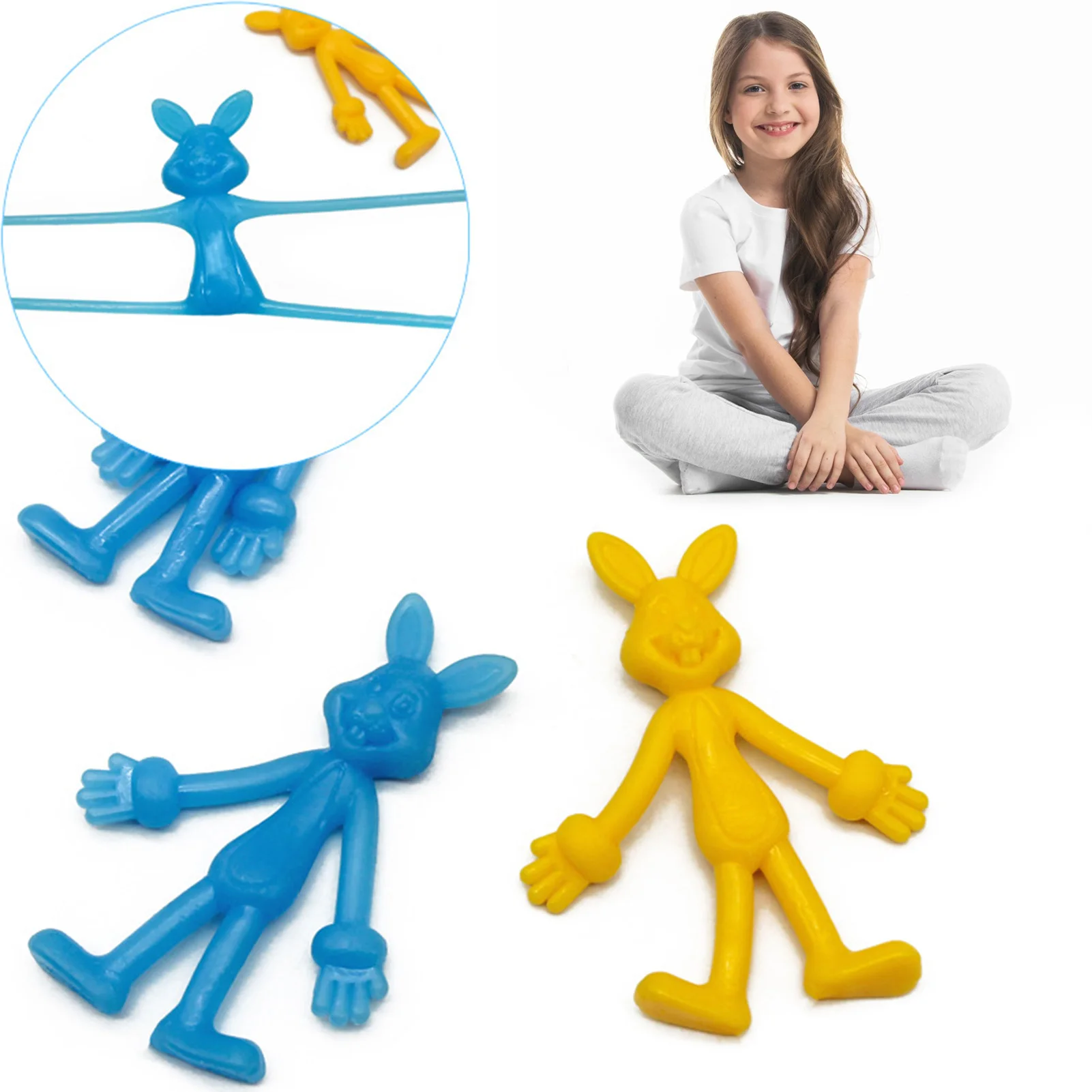 

10 Pcs Catapult Launch Silicone Catapulted Rabbit Toys Light Prank Stretchy Flying Ejection Toy Slingshot Sticky Sensory Toy
