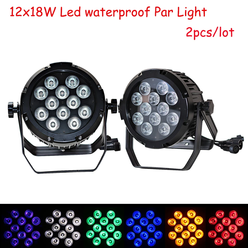 

US Stock 2pcs Aluminum Alloy Flat Led Par 64 12x18W RGBWA+UV 6in1 Lights DMX512 Disco Christmas lights Stage dj Lighting