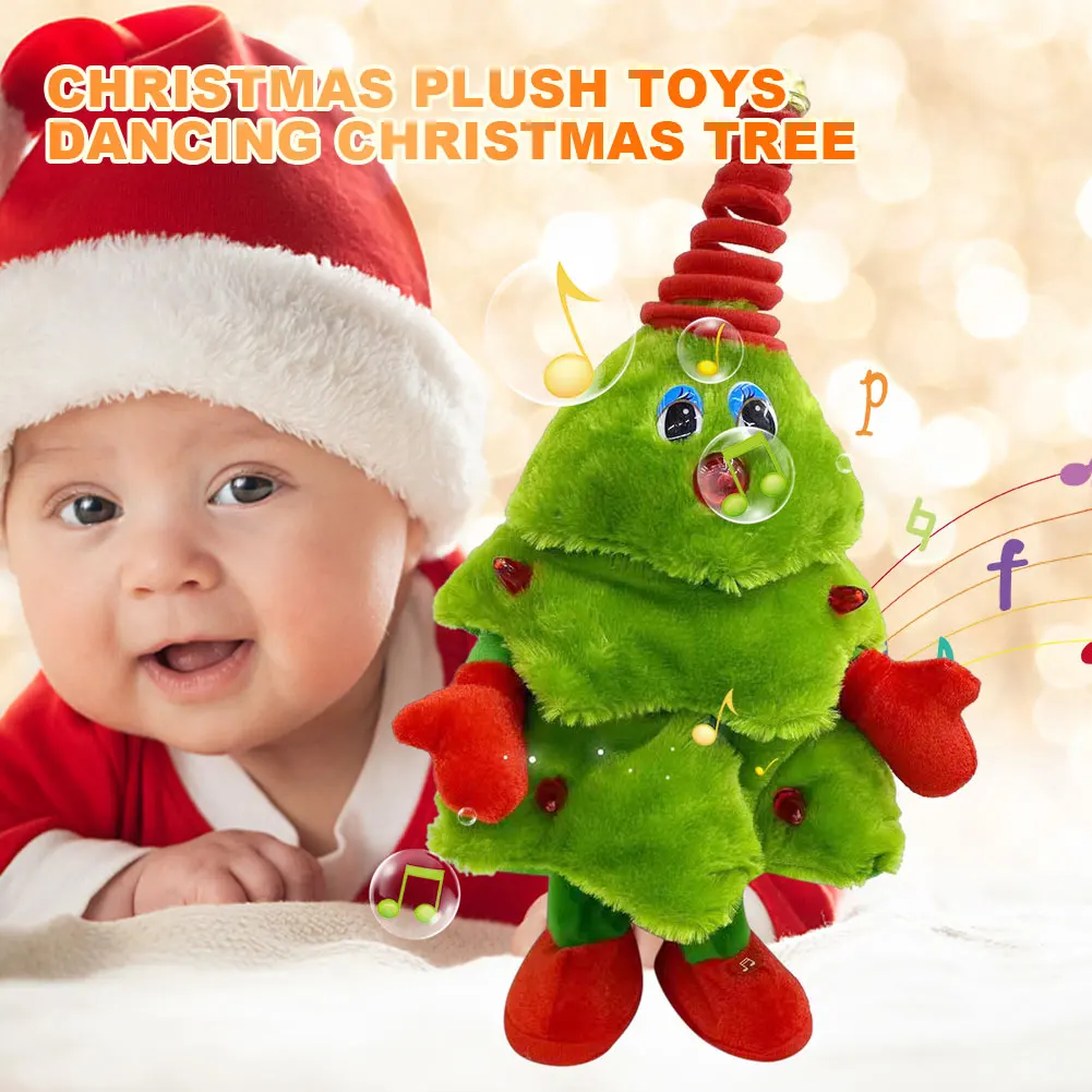 

Рождественская елка, плюшевая игрушка, искусственные украшения, танцующая Рождественская елка, светодиодная подсветка, питание от батареи ...