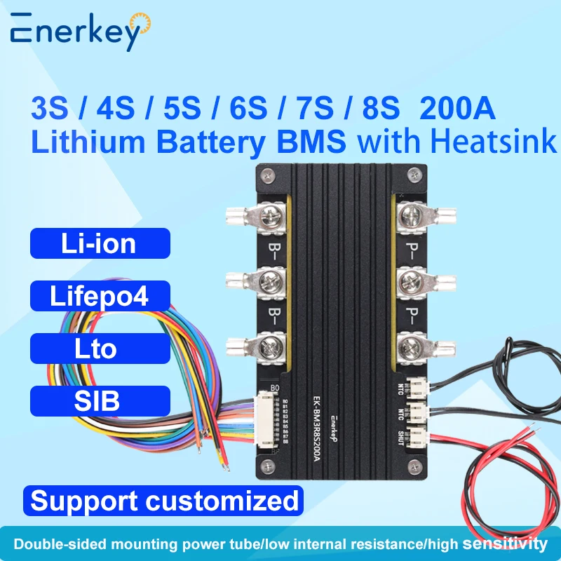 Фото Enerkey BMS LiFePo4 4S 12V BMS 8S 24S 200A Пик 600A 3,7 В Li-Ion BMS 5S 6S 7S 3,2 В Lto SIB BMS 18650 Баланс литиевой батареи BMS №1