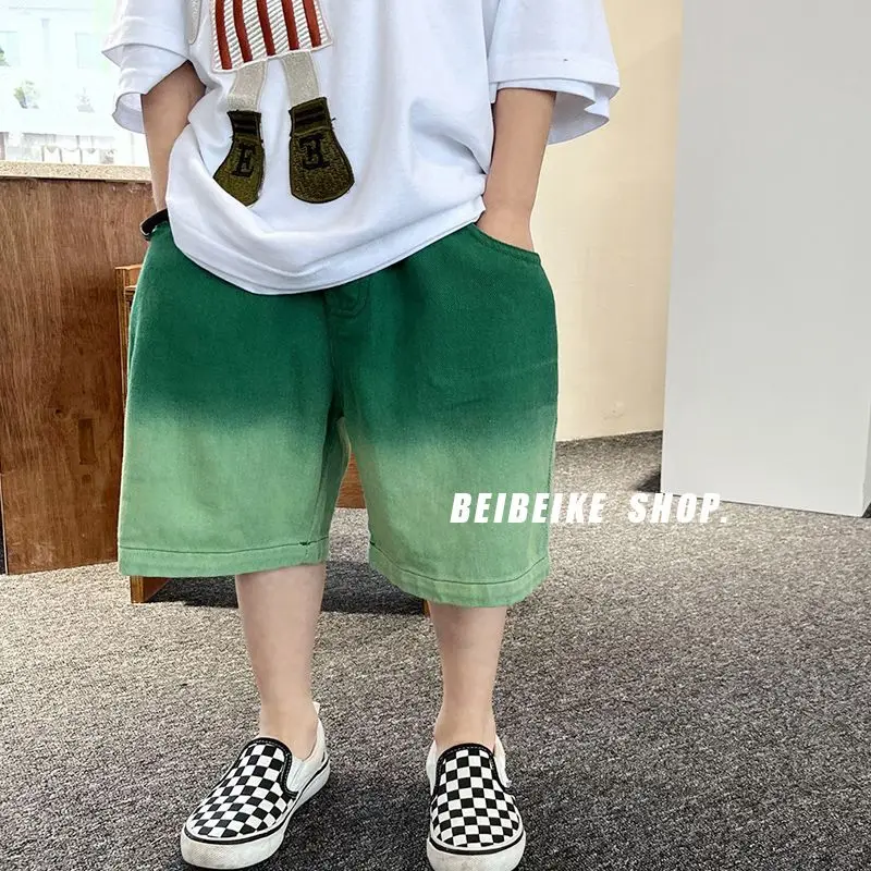 Boys' Gradient Denim Shorts Thin Handsome Summer Children's Loose Hip Hop Baby Shorts