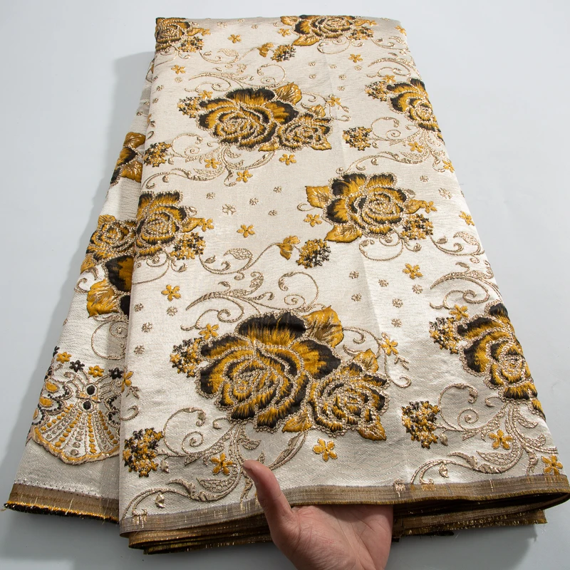 Нигерийская Кружевная Ткань 5 ярдов дамасский Африканский жаккард парчовая