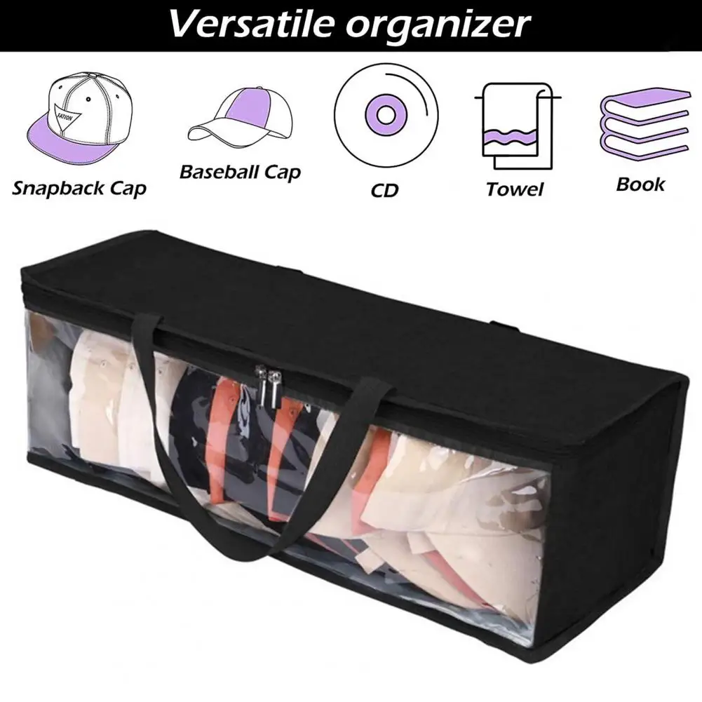

Hat Organizer with Window Multi-functional Heavy Duty Hat Storage Bag with Window Portable Handle Capacity Oxford for Clothes