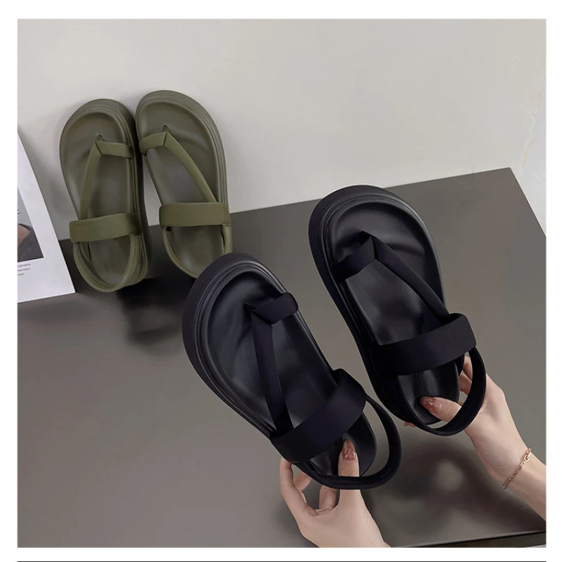 Platform Sandals Women Summer Beach Fashion Sexy Flat Casual Cross Peep TToe Ladies Shoes Woman Black Sandals Rome Flip Flops
