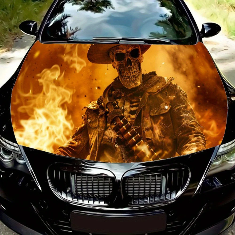 Скелет Gunner Buring Fire Smoke обертка на капот автомобиля цветная виниловая наклейка