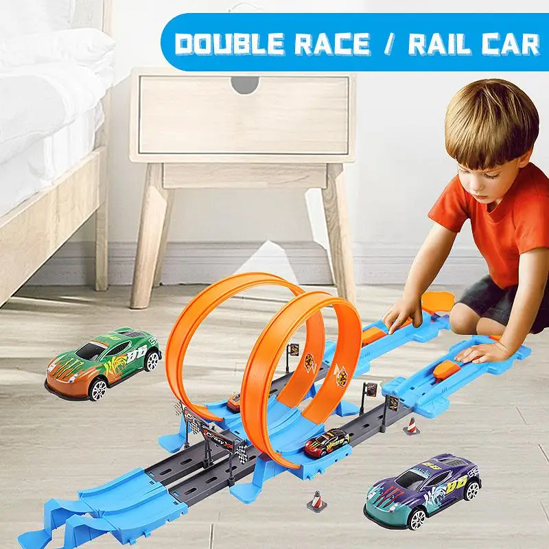 

Wheels Model Toys Stunt Speed Double Car for Kids Racing Track Diy Assembled Rail Kits Family Interactive Boy Children Toy Gift