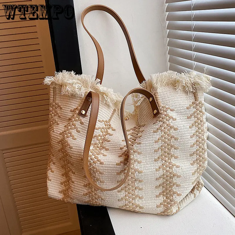 

Bag Female New Niche Design Tassel Cotton Linen Woven Braided Commuting Tote Bag Women's One Shopping Shoulder Large Bags