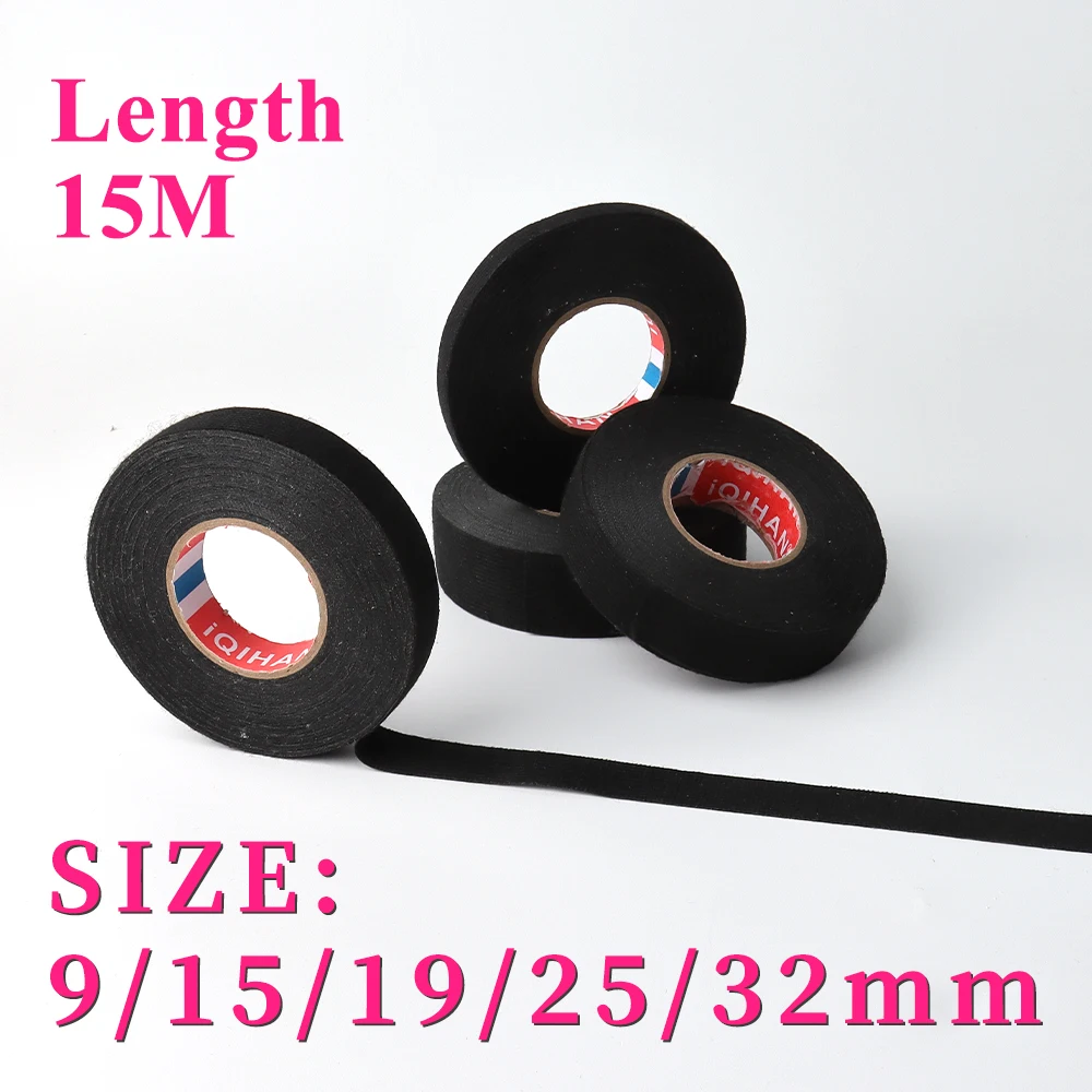 

A Roll 15M Adhesive Cloth Fabric Tape 9/15/19/25/32mm Cable Looms Wiring Harness For Car Auto Black Wiring Harness