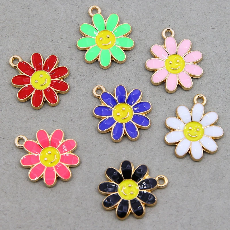 

6Pcs Fashion Trend Enamel Smiley Sunflower Charm Pendant for Jewelry Making Supplies DIY Earrings Findings Accessories