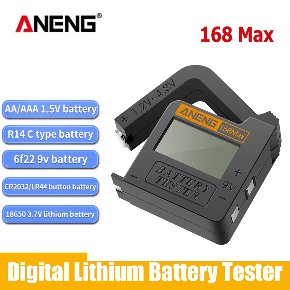 

ANENG 168Max Digital Lithium Battery Tester Battery Capacity Diagnostic Tool LCD Display Check AAA 6F22 9V CR2032 Button Battery