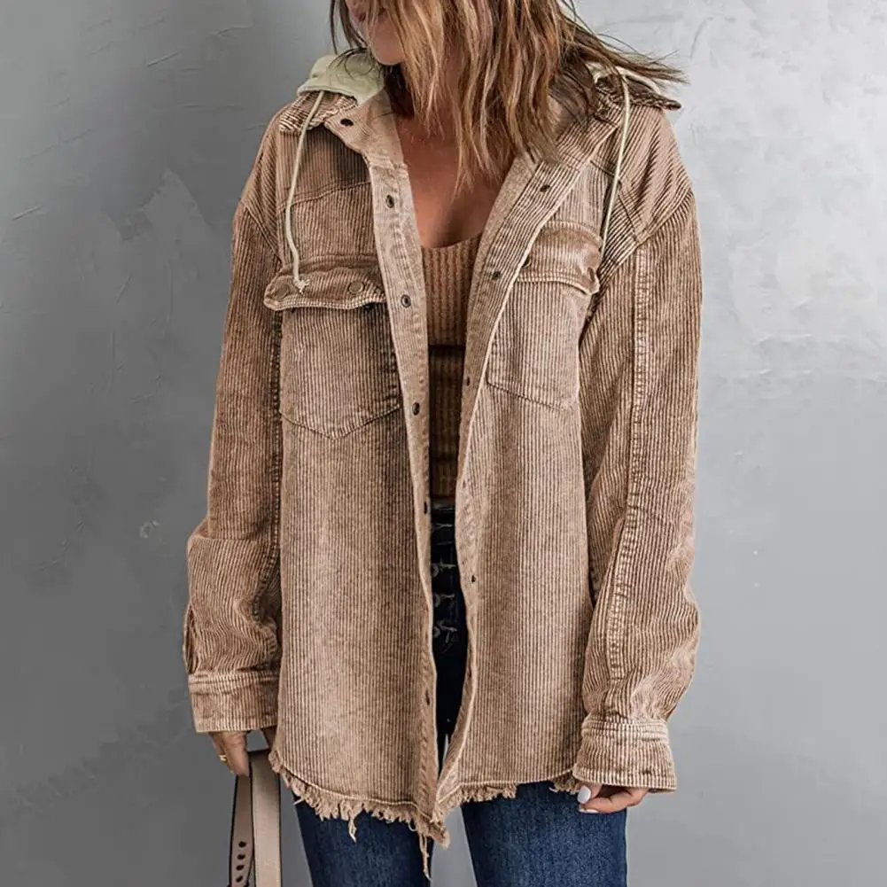 

Женское осеннее пальто на пуговицах с капюшоном, осеннее пальто свободного кроя с кулиской для повседневной носки