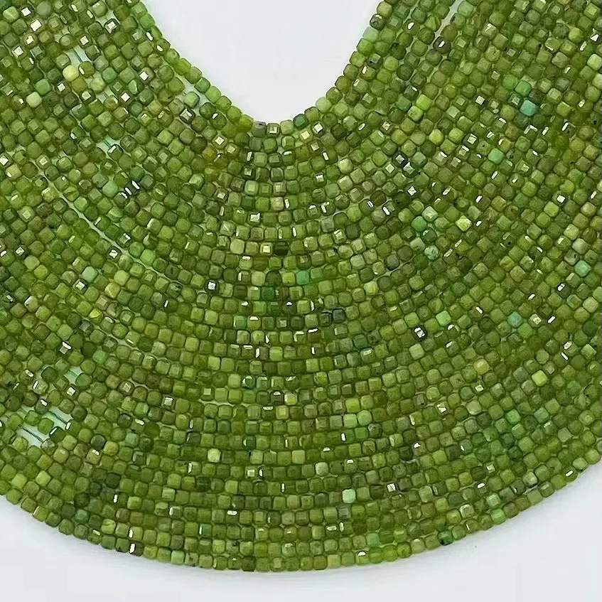 

Icnway natural 2.5*2.5mm ~4mm*4mm canada jade square faceted 39cm beads for jewelry making