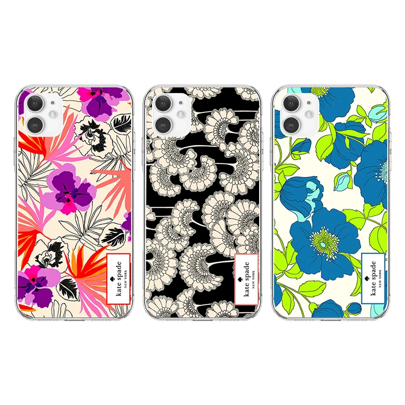 

Women Kate Flower Luxury Spades Transparent Phone Cases for IPhone 13 12 11 Pro Max Mini XS XR 8 7 6 6S Plus X SE TPU Cover Case