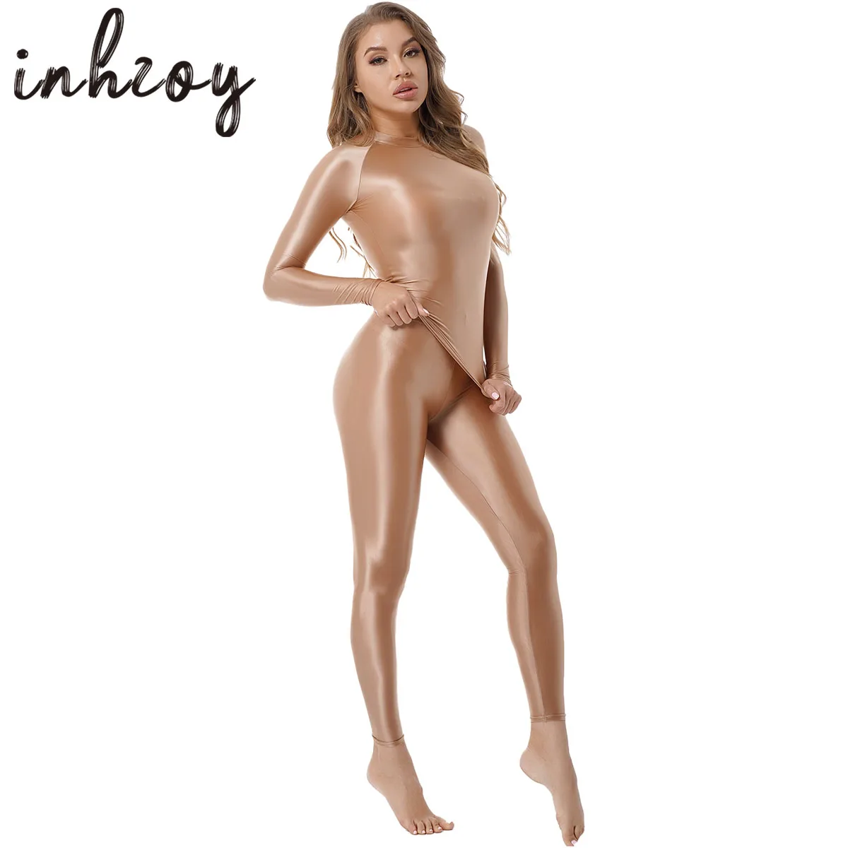 

2Pcs Womens Glossy Swimsuit Outfit Long Sleeve Tights T-Shirt With Leggings Outfits Yoga Workout Sports Suit Pole Dance Clubwear