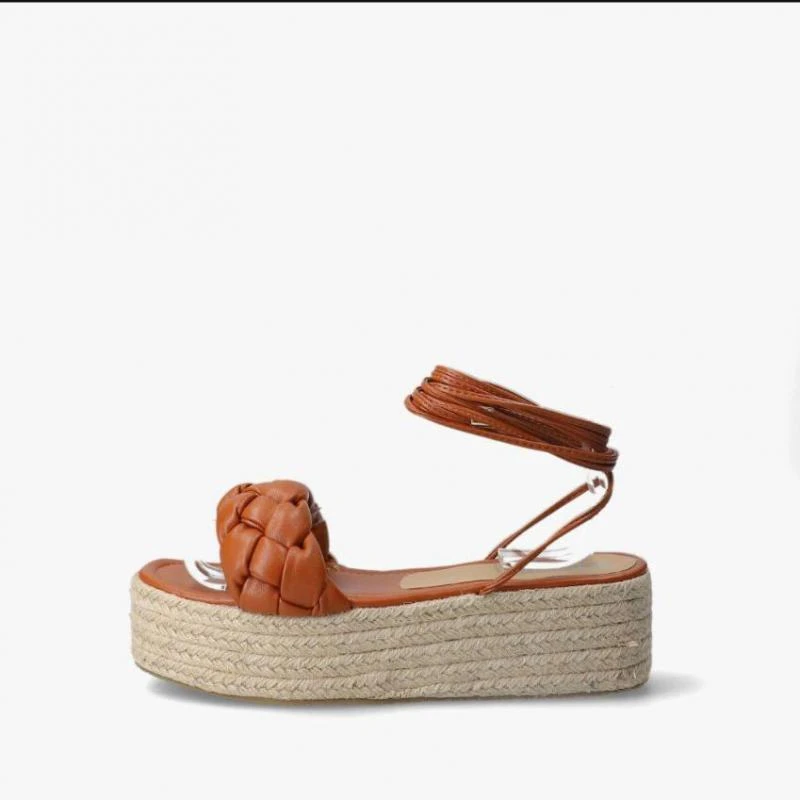 

Новинка лета 2022, модные босоножки на танкетке на толстой подошве, босоножки на высоком каблуке, женские босоножки на шнуровке, большой разме...