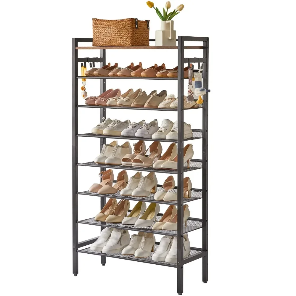 Новая 8-уровневая стойка для обуви полка с плоским и наклонным дизайном 4 крючками