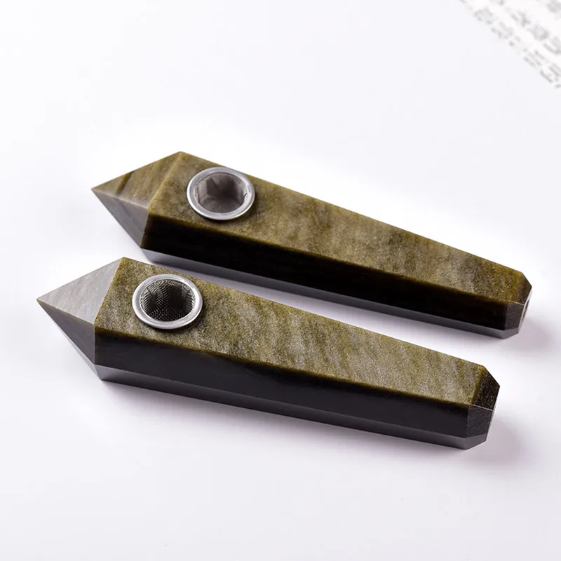 

1pc Natural Golden Obsidian Pipe Point Wand Healing Crystal Gem Stone with Gift Box