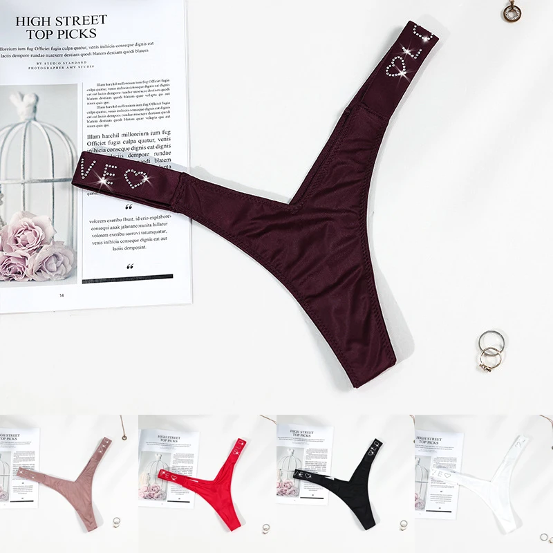 Стразы блестящие стринги атласные женские трусики тонкое Спортивное