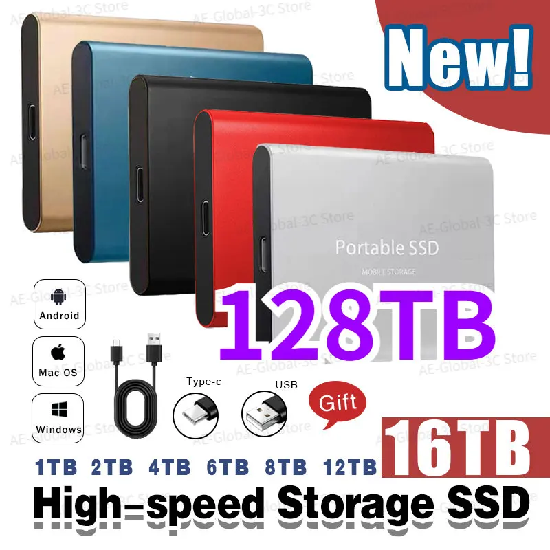 Original Solid State Hard Disk High Capacity SSD 128TB USB3.1/Type-C Interface High-Speed SSD External disco duro for Notebook